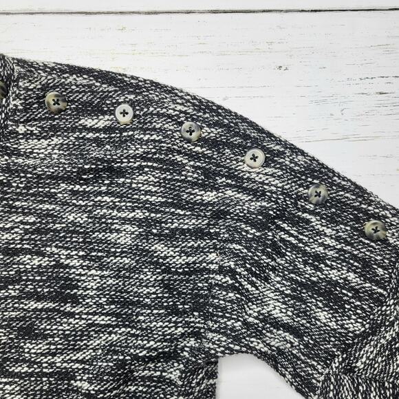 Madewell Button Shoulder Wide Sleeve Sweater Top Marled Black Crewneck Cotton XS - Picture 7 of 10